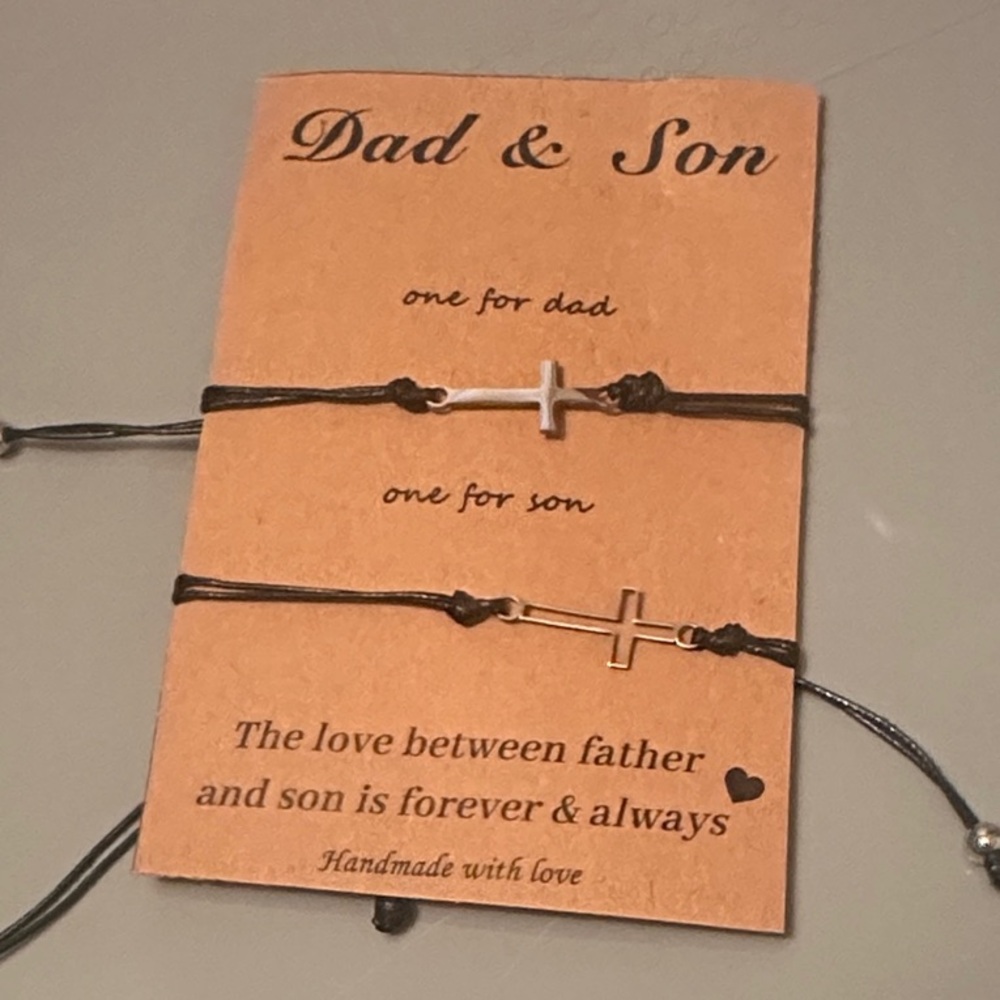 Fashion jewelry Dad & Son Black Bracelet Set with Silver Accents